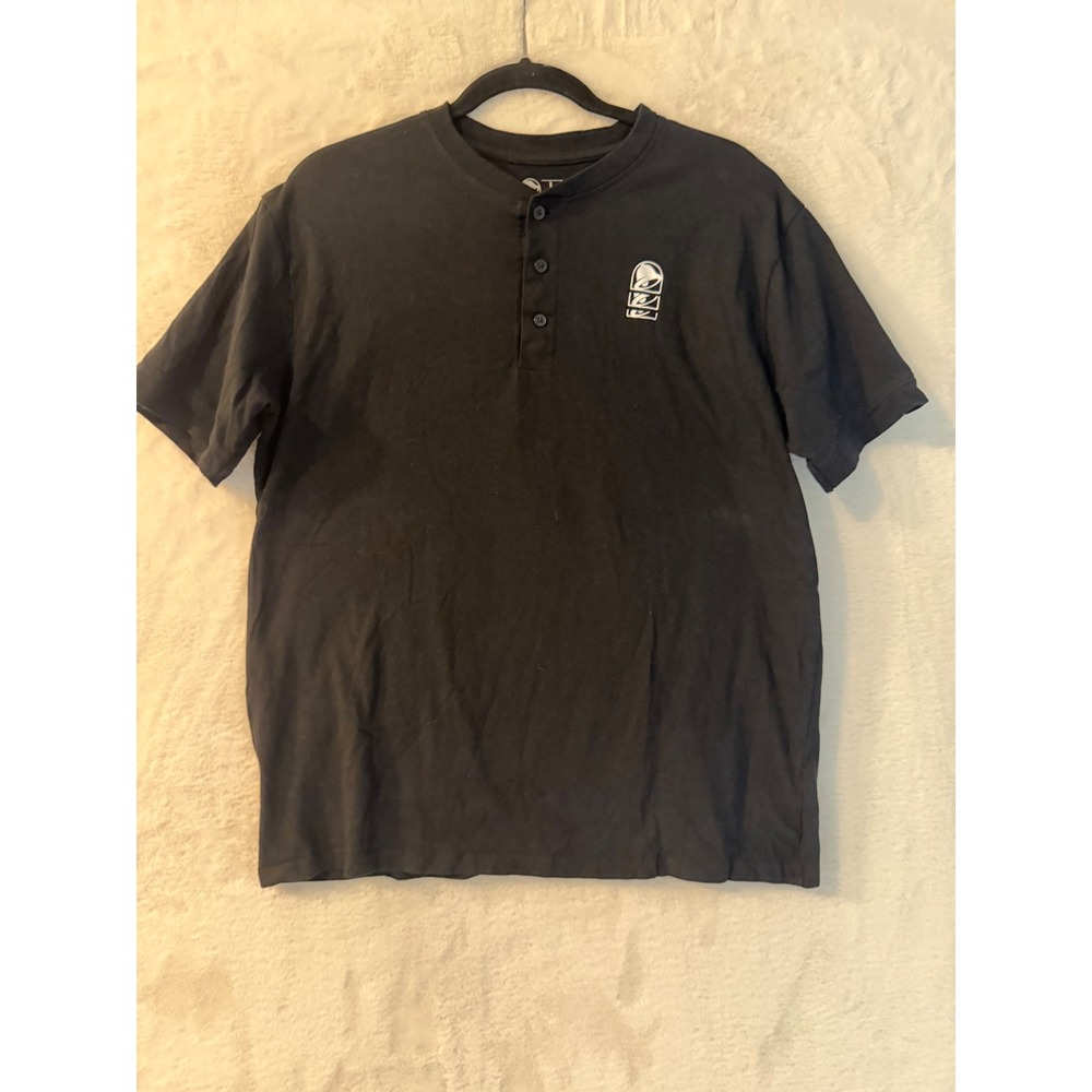 Taco Bell Henley Shirt Mens‎ Large Black Short Sleeve Graphic Tee Life Is Better